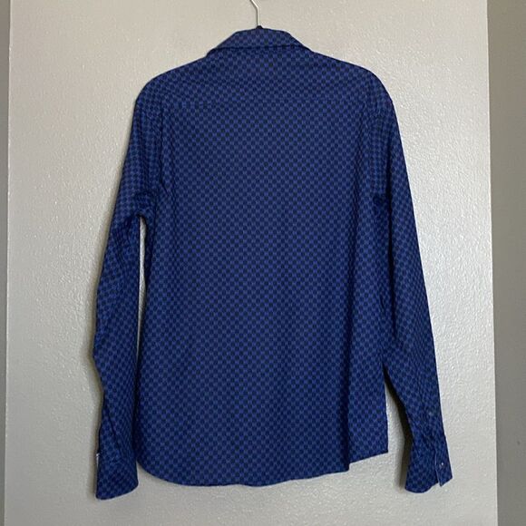 Michael Kors Slim Fit Logo Print Blue Dress Shirt Button Down - Picture 11 of 14